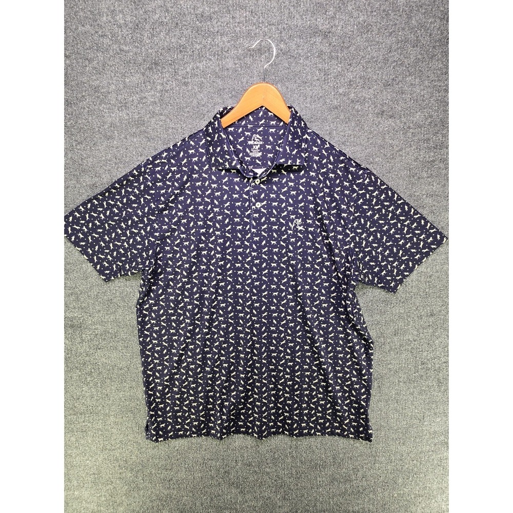 Rhoback Polo Shirt Mens XL Navy Dog Lab Print Performance Golf Stretch